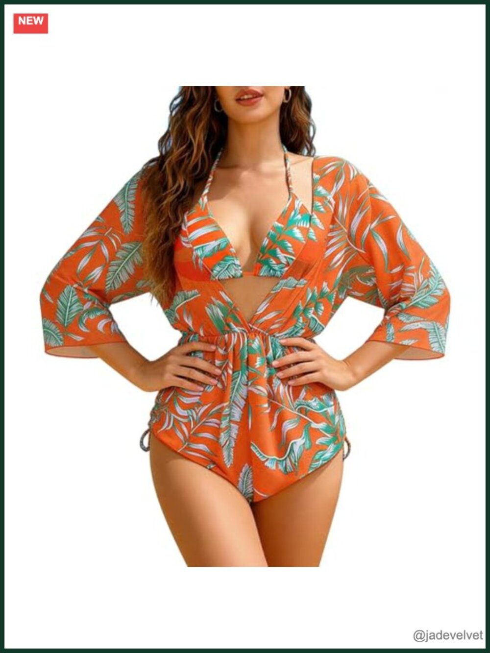 3 Piece Women's Bikini Set with Sheer Mesh Cover Up Tie Detail Tummy Control